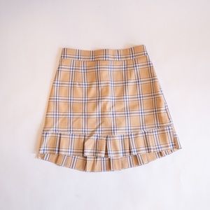Khaki Plaid Mini Skirt with Pleated Trim